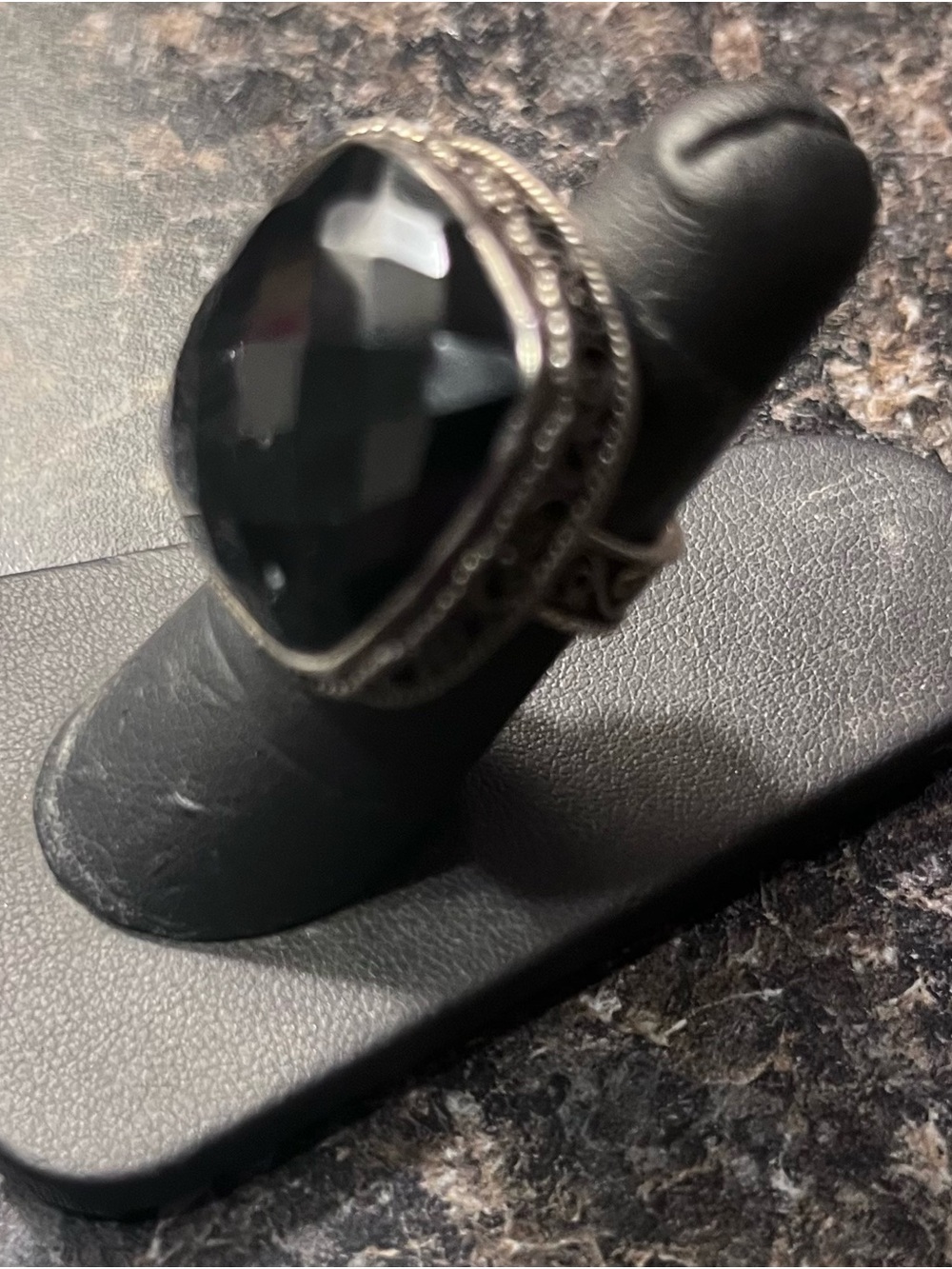 Sterling-Style Black Stone Statement Ring for Men or Women